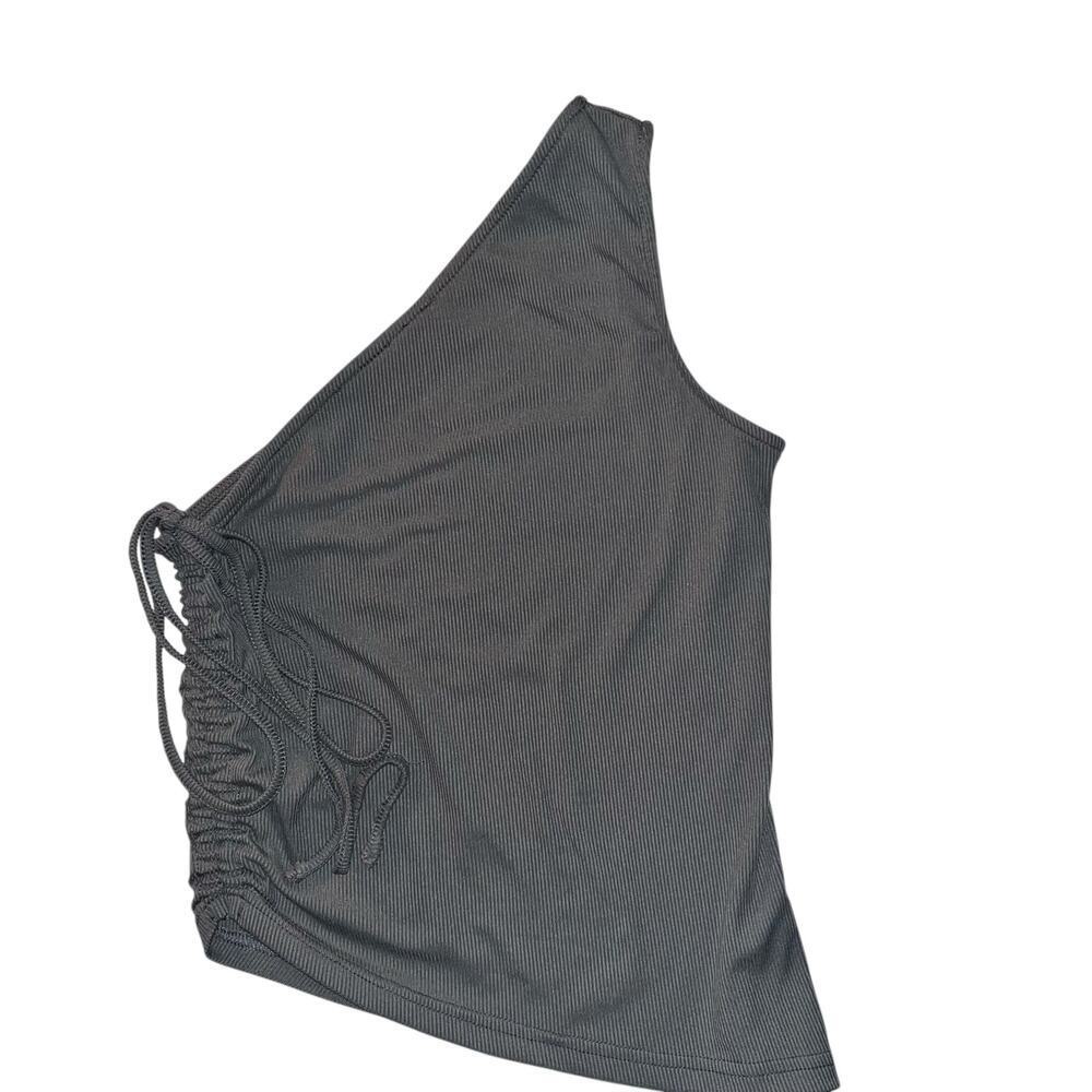 CIDER One Shoulder Ribbed Side Ruched Crop Tank Top Gray Size XS